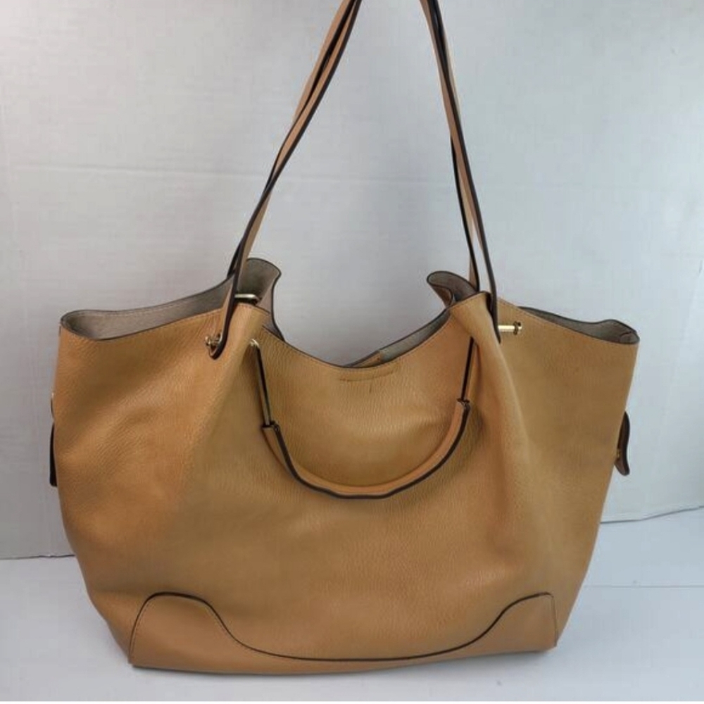 Sondra Roberts Sauared Brown Faux Leather Double Handle Shoulder Bag w/ Pouch